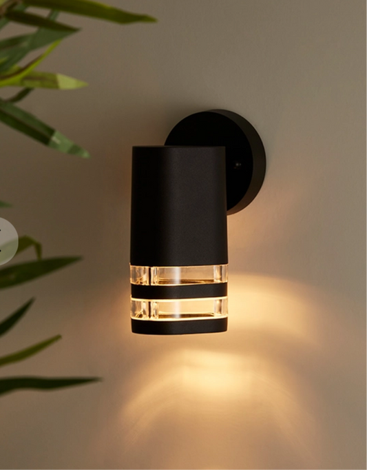 97) OUTDOOR WALL LIGHT - BLACK IP44 35W  (H190 x W83 x D130mm) (Includes GU10 Warm White Lamp)