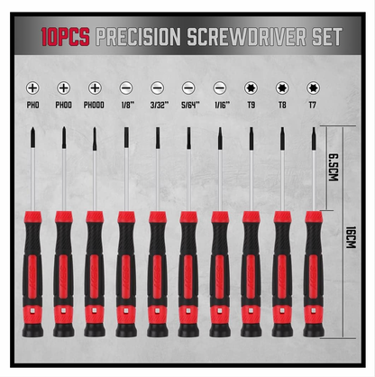 11-Piece Precision Screwdriver Set - Magnetic Mini Screwdrivers for Eyeglasses, Watches, Computers, Laptops, Phones - Phillips, Slotted, Torx, Non-Slip Handle, Portable Storage Bag Included