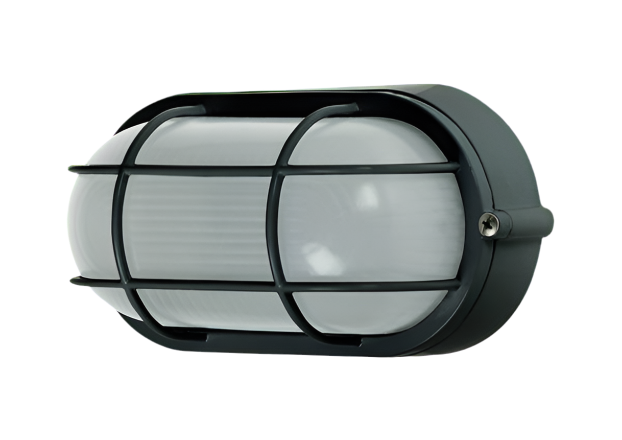 96) ES Oval Bulkhead Black IP54 + Metal Guard