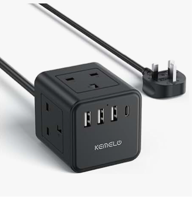 Extension with 4 Socket ports, 3x USB ports & 1x C-Type port