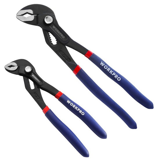 WORKPRO 2 Pack Water Pump Pliers 180mm 250mm Quick Adjustable Hose Grips, Slide Joint Pliers Set with Large Jaw Capacity and Non Slip Handle