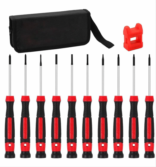 11-Piece Precision Screwdriver Set - Magnetic Mini Screwdrivers for Eyeglasses, Watches, Computers, Laptops, Phones - Phillips, Slotted, Torx, Non-Slip Handle, Portable Storage Bag Included