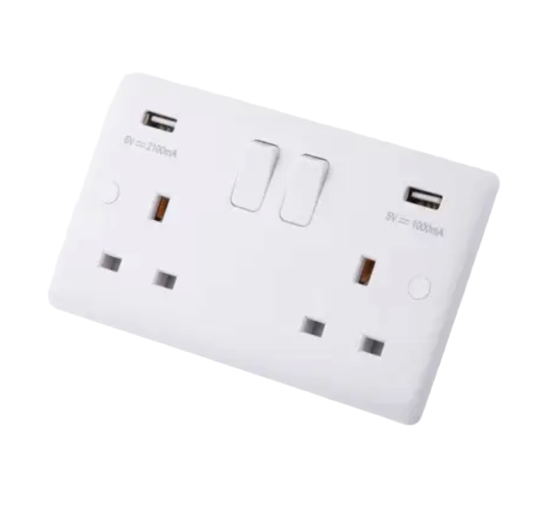 71) AXIOM M2 Slimline 2G Switched Socket - 2X USB Outlets White