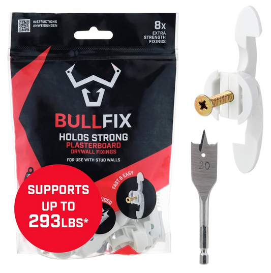 Bullfix Extra Plasterboard Fixings Heavy Duty Starter 8 Pack, Drywall Anchor, Plasterboard Wall Plug Alternative for Dot & Dab, Stud & Hollow Cavity Wall Anchor Kit with Screws