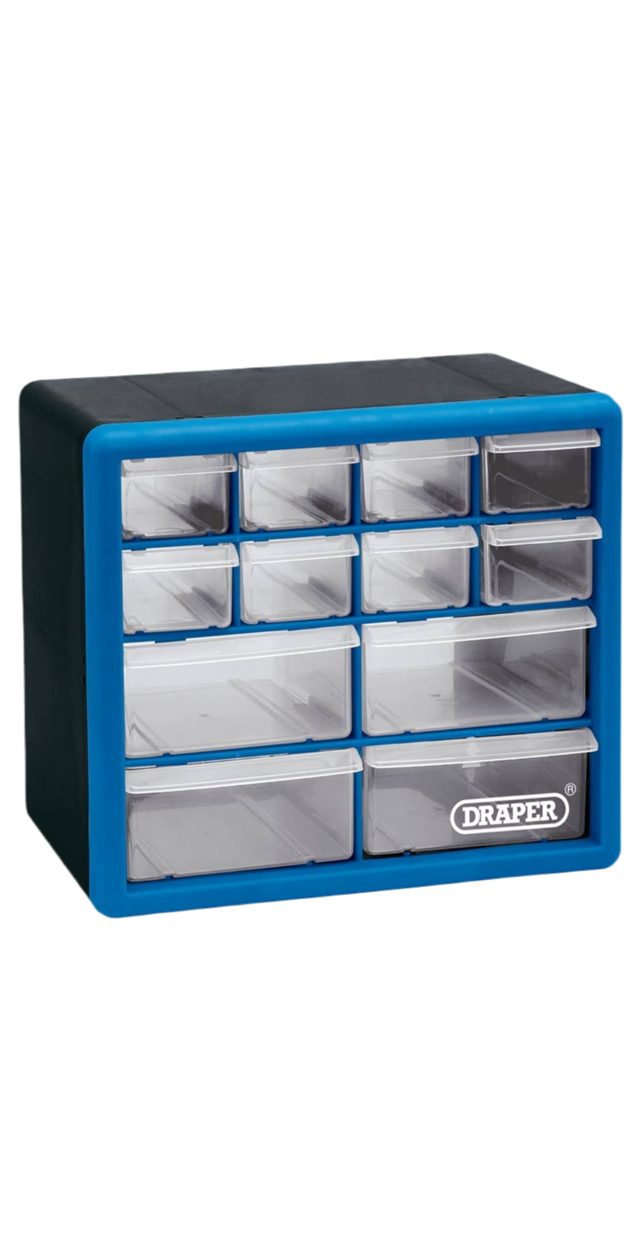 01) Draper 12 Drawer Organiser Storage Unit Plastic - Wall Mountable