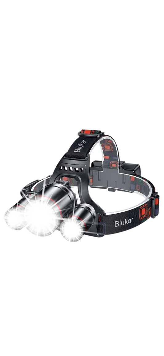 Head Torch Rechargeable, 8000L Super Bright Headlamp with 3 Lights 5 Modes, 4400mAh Capacity Up to 18hrs Runtime - IPX6 Waterproof Adjustable