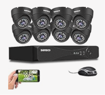 8 Camera SANSCO HD CCTV Security Camera System, 8 Channel 5MP DVR with (4) 2MP In/Outdoor Dome Surveillance Cameras, 1TB Hard Drive (Vandal-Proof, Continuous/Motion Recording, Rapid USB Backup, Remote Access)