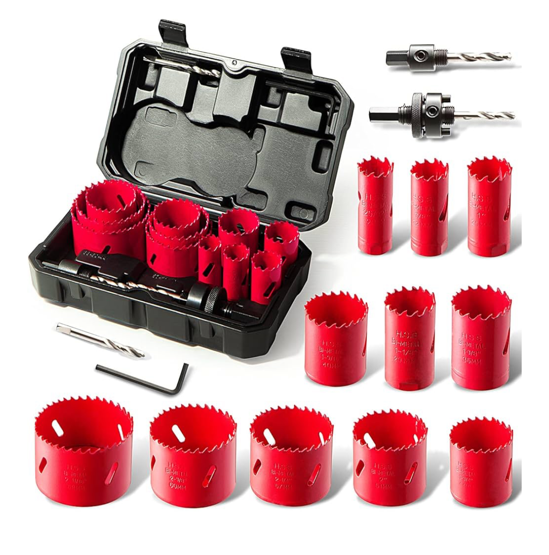 HYCHIKA Bi-Metal Hole Saw, 17 PCS Hole Saw Set 19mm-68mm, Cutting Depth: 40mm, Perfect for Drilling Soft Metal, Wood, PVC Board and Plastic