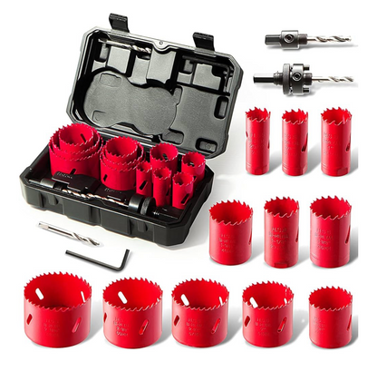 HYCHIKA Bi-Metal Hole Saw, 17 PCS Hole Saw Set 19mm-68mm, Cutting Depth: 40mm, Perfect for Drilling Soft Metal, Wood, PVC Board and Plastic