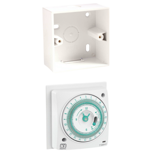 0) (Best Seller) 1x Greenbrook T100A-SCR  Mechanical 24hr Timer & 1x 45mm PVC Surface Box