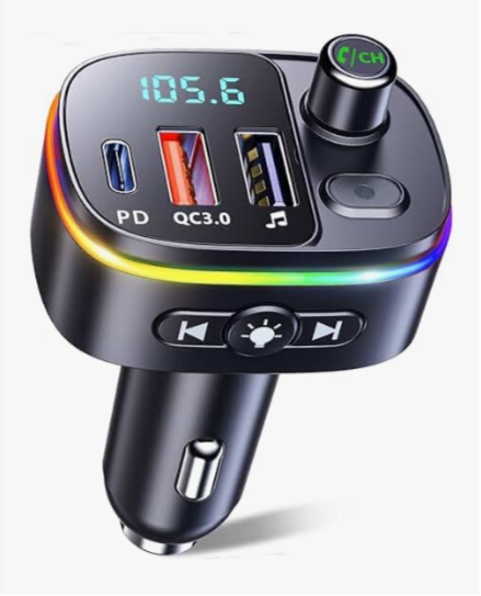 Mohard Bluetooth 5.3 Car Adapter, QC3.0 & PD 18W USB C Car Charger, 9 RGB Backlit Car Bluetooth Receivers, FM Transmitter for Car Support Handsfree Calls, Siri Google Assistant, USB Drive