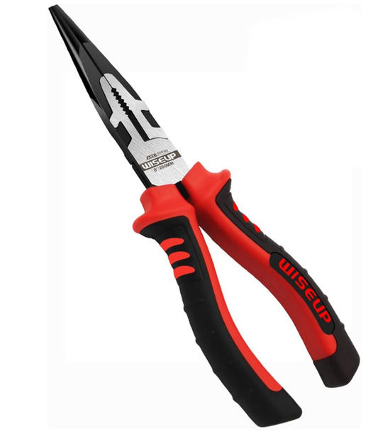 WISEUP Professional Long Nose Pliers, Industrial CR-V 200mm, Anti-Slip Anti-Rust Flat Pliers, Meet Long Ergonomic Handle, Multi-Function Flat Pliers (200mm)