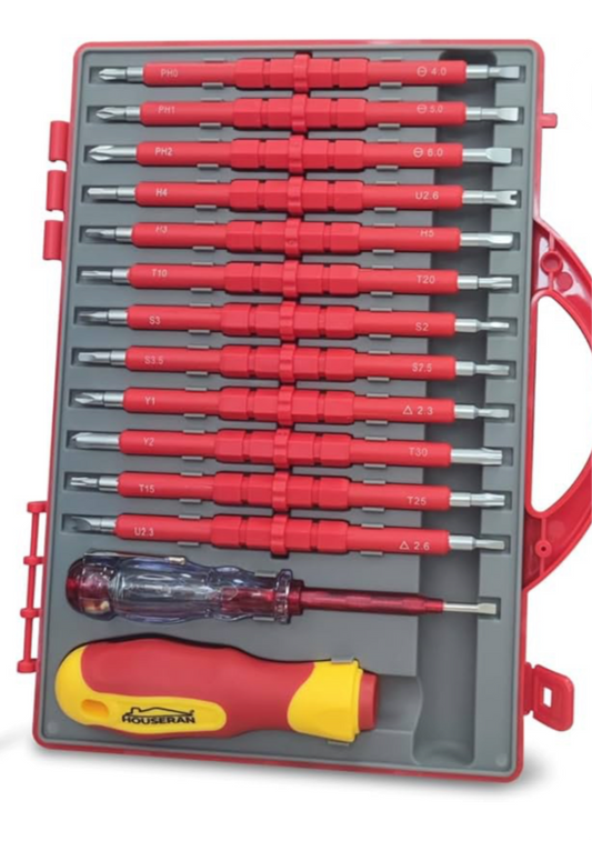 999) 26 Pcs Insulated Screwdriver Set, Magnetic Tip, 1000V, with Interchangeable Blade