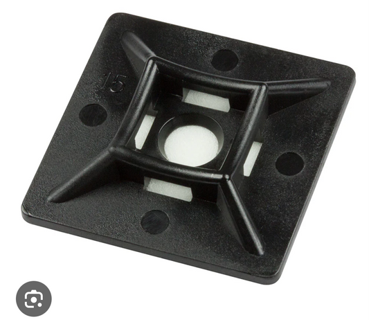 004) Adhesive Cable Tie Bases  (28mm x 28mm) 4.8mm Cable tie width-Black