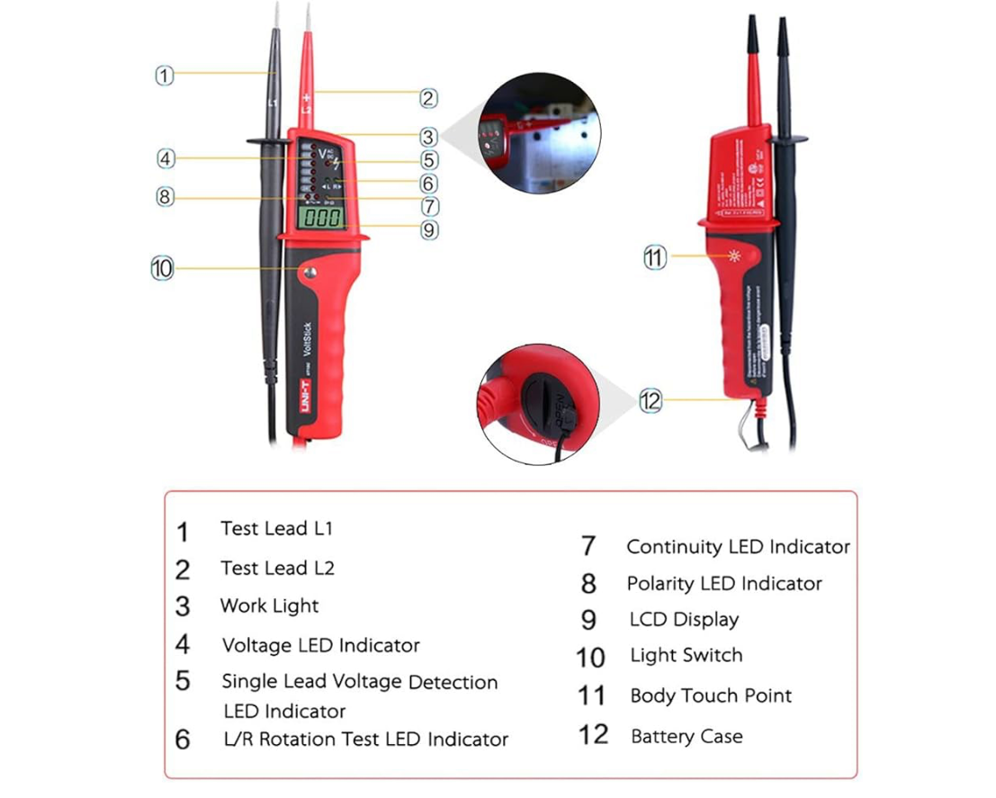 UNI-T UT15C Waterproof Digital Voltage Meter 24V~690V AC/DC Voltage Testers LCD Display Auto Range Phase Rotation Voltage Tester