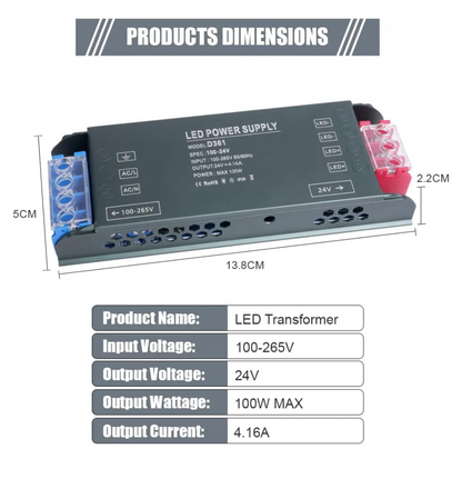 0) Best Seller - 100watt 24v LED Driver - Compact Ultra-Thin Constant Voltage Low Voltage