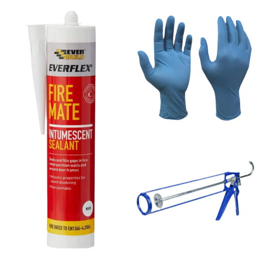 12) Fire Mate Intumescent Acrylic Sealant - Fire Rated (White) , Mastic Gun & Plastic Gloves x25