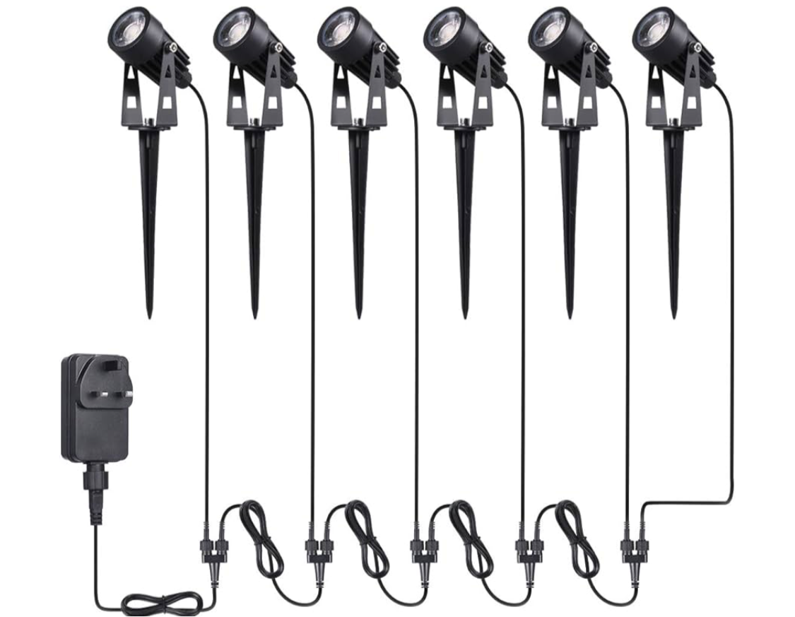 Tomshine 6 Pack 12V 6.56ft Garden Spike Lights Mains Powered Ip65 Waterproof Outdoor Decorative Garden Spotlights for Pathway Patio Yard