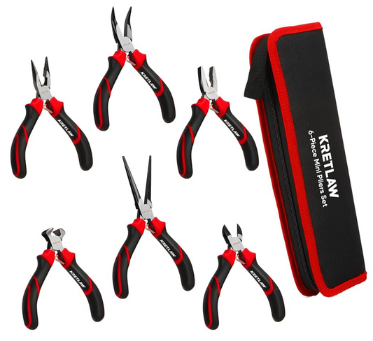 KRETLAW Mini Pliers Set 6Pcs - Needle Nose, Long Nose, Bent Nose, Diagonal, End Cutting