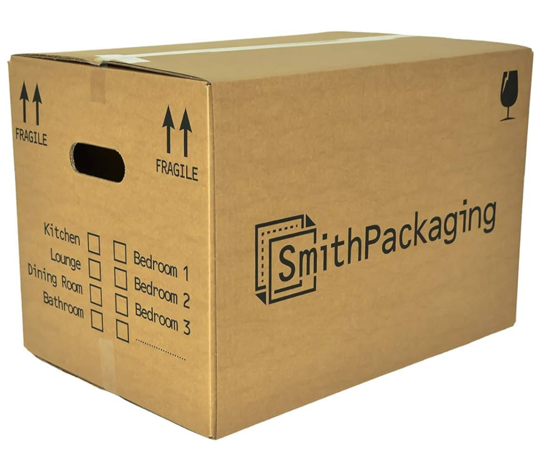 999) SmithPackaging 10 Large Strong Cardboard Packing Moving House Boxes 51cm x 29cm x 29cm with Carry Handles and Room List