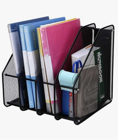 TOROTON Mesh Magazine File Rack Holder, 4 Compartments Metal Filing Rack Home Office Desk Book Sorter Storage Shlef