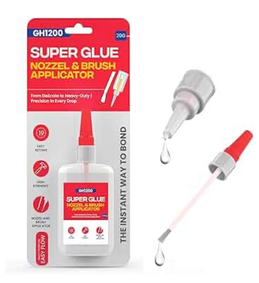 0) Best Seller - Super Glue All Purpose with Brush Applicator & screw nozzle - Bonds to nearly any surface (Ideal for Led strip & holding Grommet strip for consumer unit cable entry)