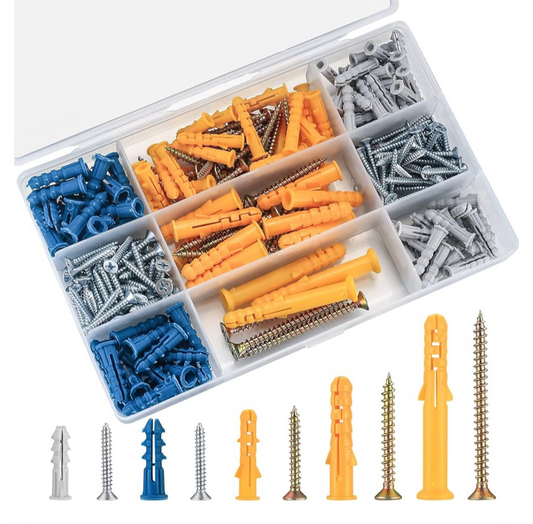 240 Pcs Wall Plugs and Screws Set, Masonry Brick Concrete Fixings Screws and Wall Expansion Anchors Plugs Kit, or Wall Hanging and MountingTV Mount Drywall Self Tapping Screws and Wall Plugs