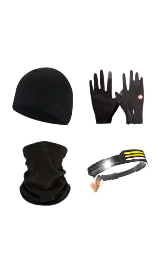 00) WINTER PACK - Head Torch, Beanie, Neck Warmer & Gloves