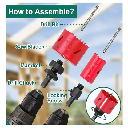 HYCHIKA Bi-Metal Hole Saw, 17 PCS Hole Saw Set 19mm-68mm, Cutting Depth: 40mm, Perfect for Drilling Soft Metal, Wood, PVC Board and Plastic