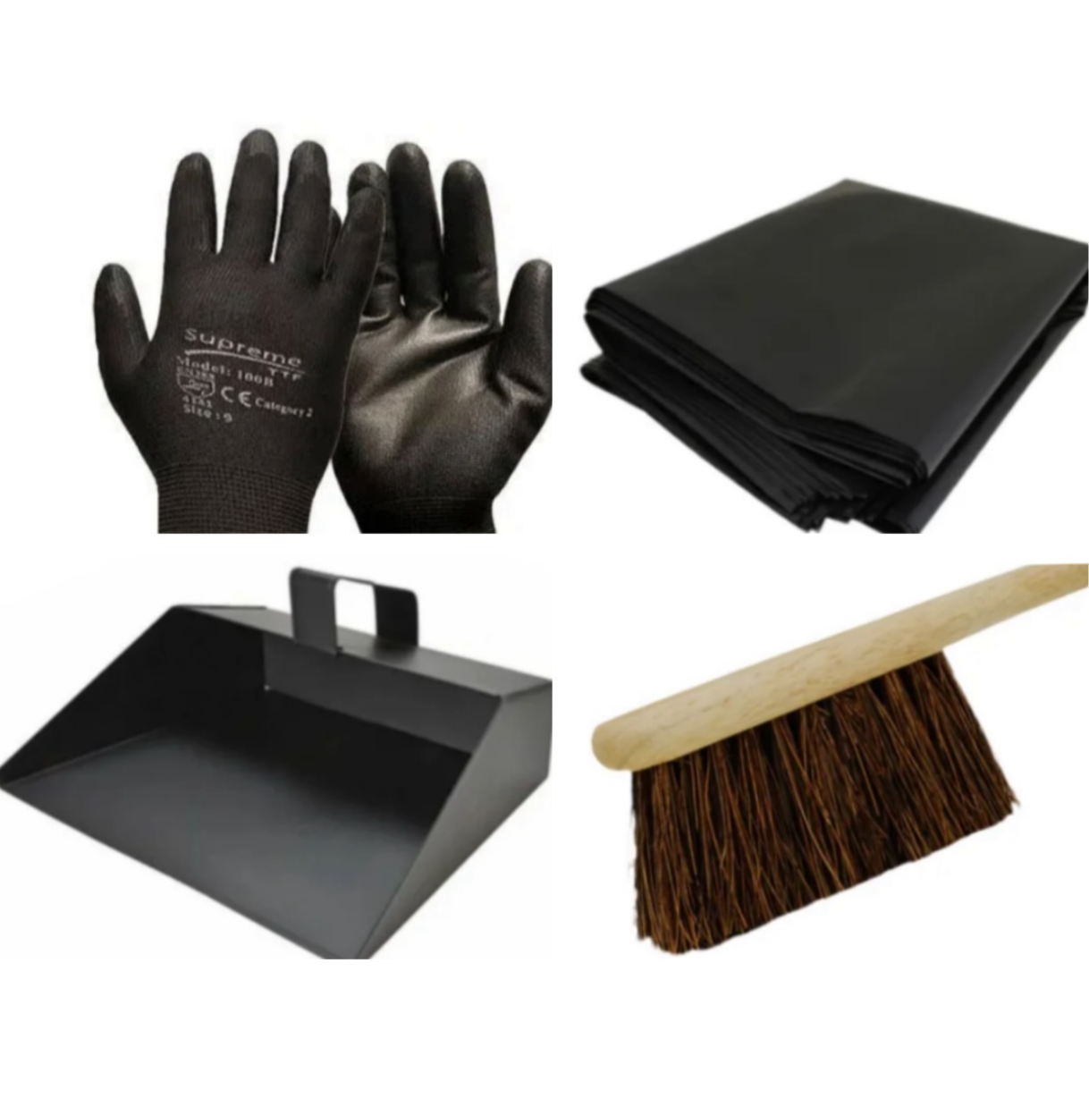 00) REWIRE PACK 1 - Steel Dust Pan & Brush,10x Heavy Duty Rubble sacks & Gloves (Rewires)