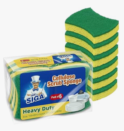 998) MR.SIGA Heavy Duty Cellulose Scrub Sponge, Dual-Sided Dishwashing Sponge for Kitchen, 12 Pack