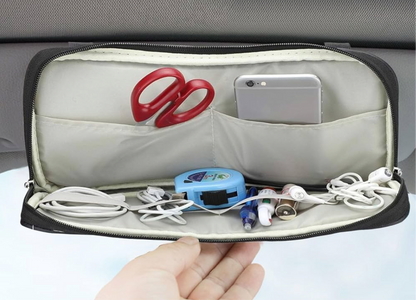 Car Sun Visor Organizer, Auto Interior Leather Storage Pocket Pouch, Bag for Card License Registration Pen Mobile