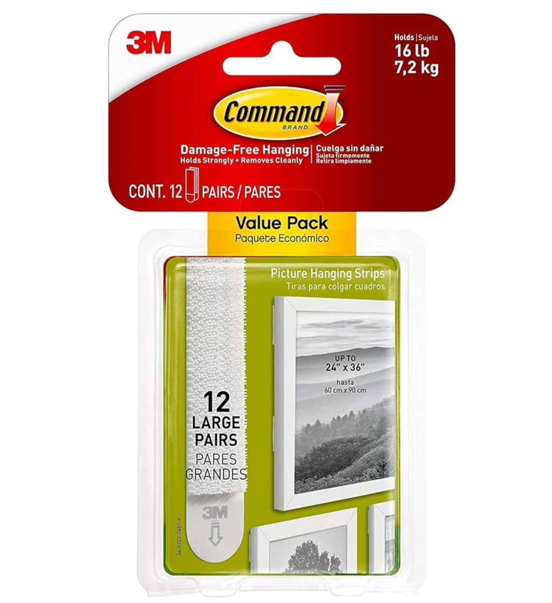 999) Command Picture & Frame Hanging Strips Value Pack, Large, White - 12 Pairs (24 Strips) - Damage Free Hanging - For Pictures, Frames, Mirrors, Wall décor and Sign