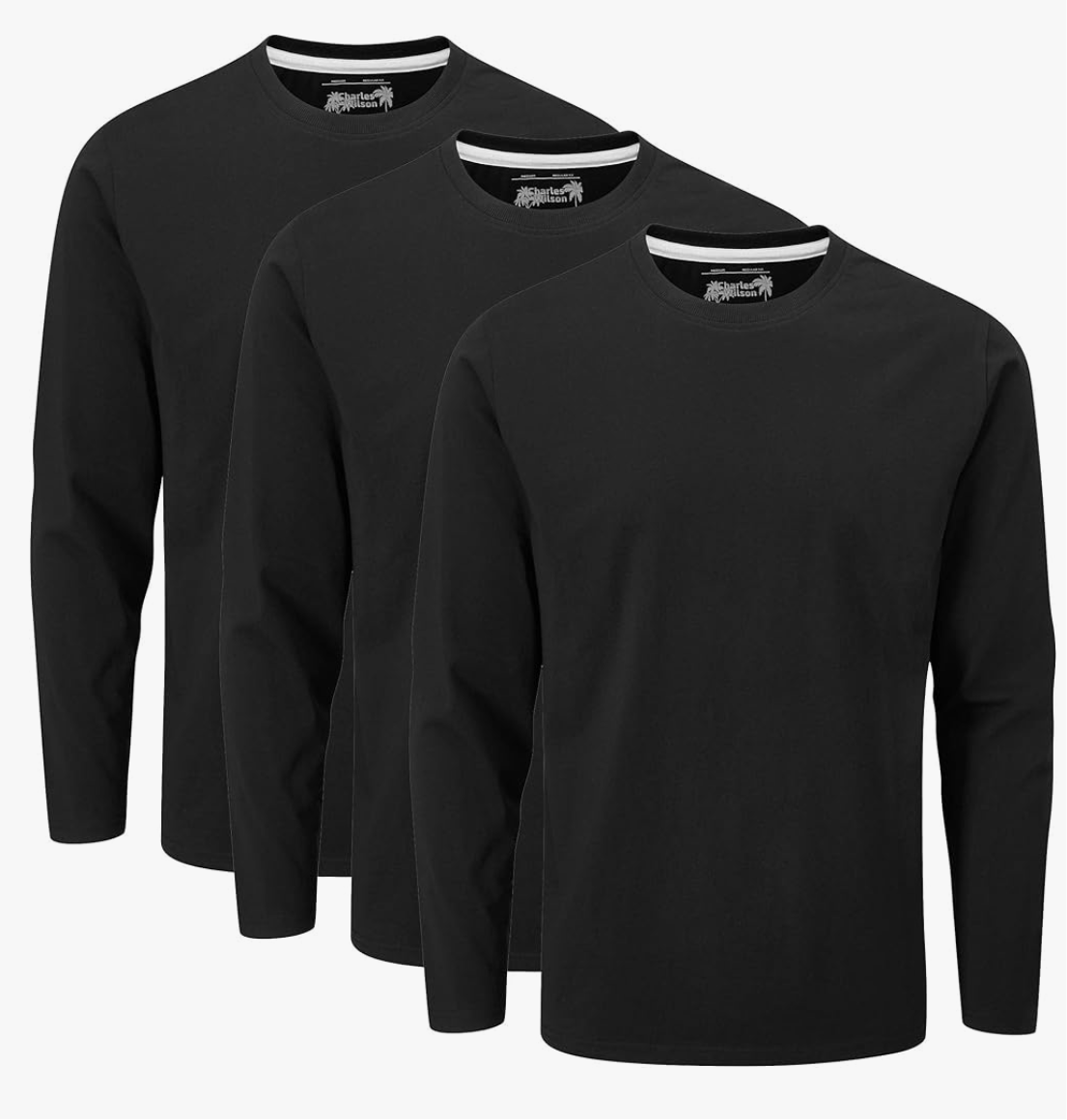 999) 3x Pack of Long Sleeved Plain Crew Neck T-Shirt (Large)