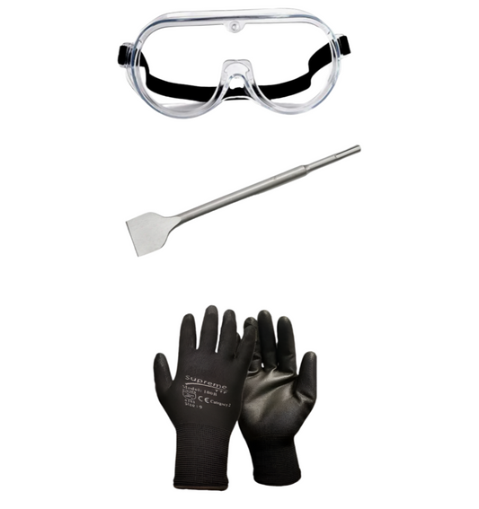 006) SDS Chasing Chisel 50mm,Safety Goggles & Gloves