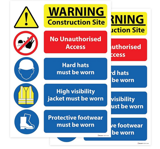 RDLCAR Site Safety Sign, 1mm Rigid, 300mm x 400mm - Pack of 2,Construction/Building Site Safety Sign, Multi Hazard Site Safety Signs, No Unauthorized Access, All Safety Warning Signs, Protective Safet