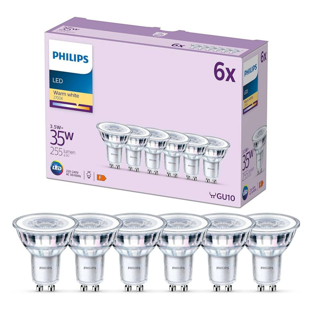 02) 6x PHILIPS LED GU10 Lamp  [Warm White 2700K - GU10] 35W - Non Dimmable