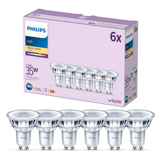 02) 6x PHILIPS LED GU10 Lamp  [Warm White 2700K - GU10] 35W - Non Dimmable