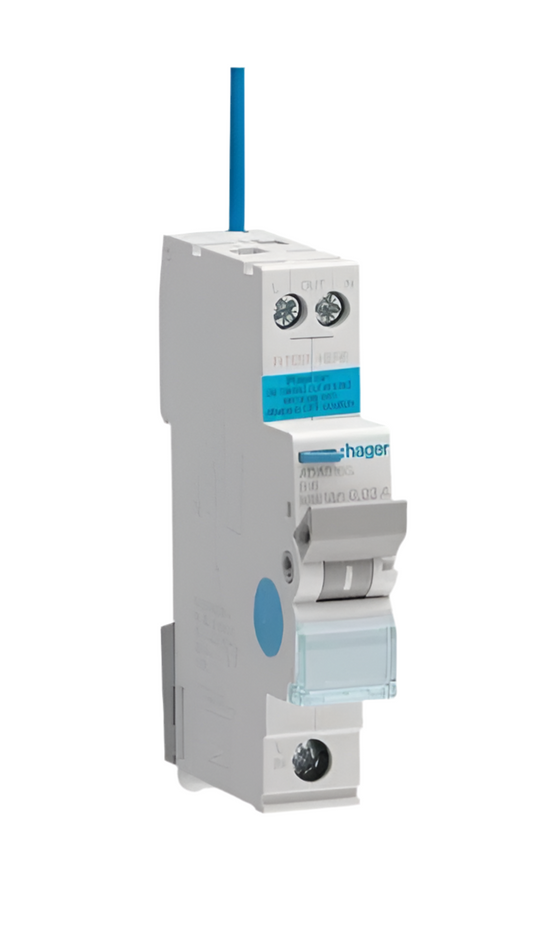 HAGER 45A, 1-Pole, 6kA B-Curve RCBO