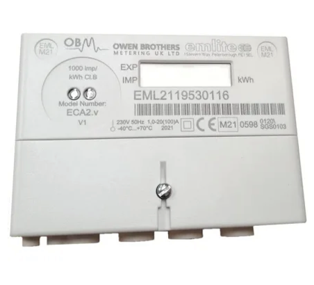 004) ECA2 - Single Phase 100 Amp Import kWh Electric Meter. MID Certified. Pulsed Output