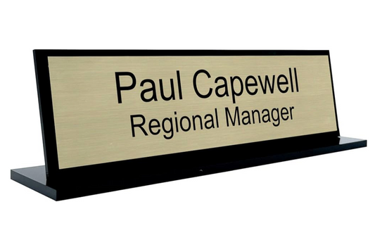 Personalised Office Desk Sign Name Plate Custom Modern Plaque Work Office Home Black Acrylic Base