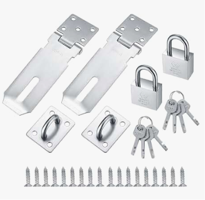 999) 2 Pcs Stainless Steel Padlock Hasp, Door Latch Hasps with Padlocks Keys and Screws, Shed Gate Door Clasps Locks Bolts Hasps and Staples