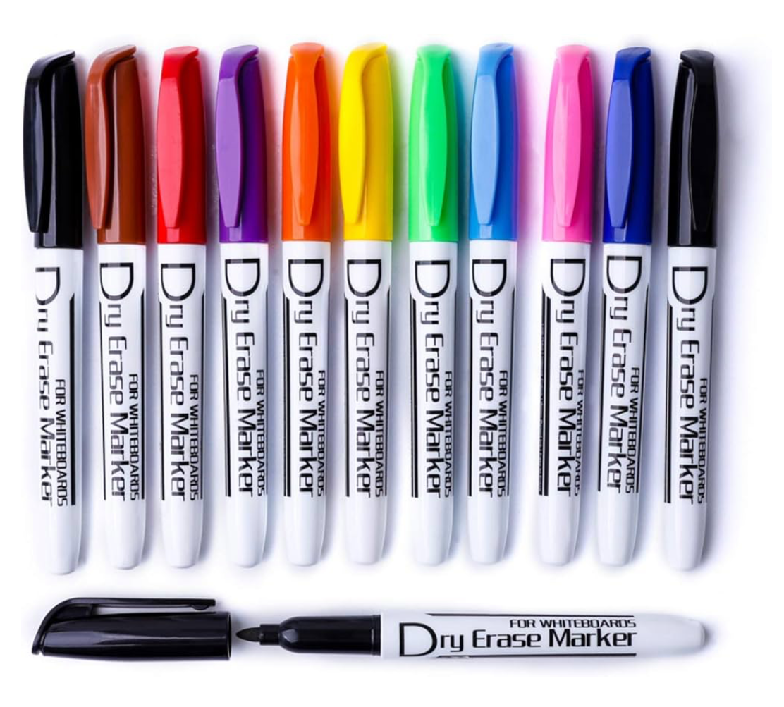 999) Volcanics Dry Wipe Pens Whiteboard Markers Dry Erase Pens Low Odor Fine TipThin Box of 12, 10 Colours