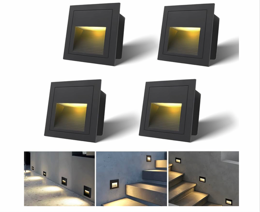Arotelicht 4pcs/3W Wall Recessed Stair Lights LED,Warm White,Indoor Step Light,Square Recessed Wall Light,Black Cover Staircase Light IP20 for Indoor Stairs, Home, Kitchen, Attic