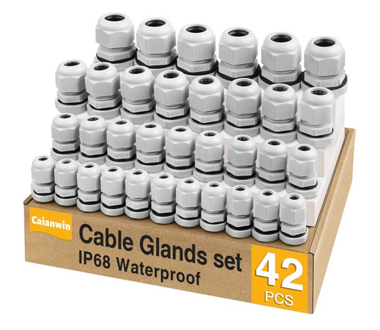 00) (Best Seller this month) 42Pcs Locknut Cable Glands Waterproof IP68 Connectors Set M12x12 - M16x12 - M20x12 - M25x56