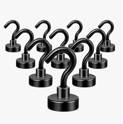 Black Magnetic Hooks, 22 lb+ Heavy Duty for Fridge, Extra Strong Super Cruise Hook for Hanging, Magnetic Hanger for Curtain, Grill, Towel, Ceiling Pack of 10