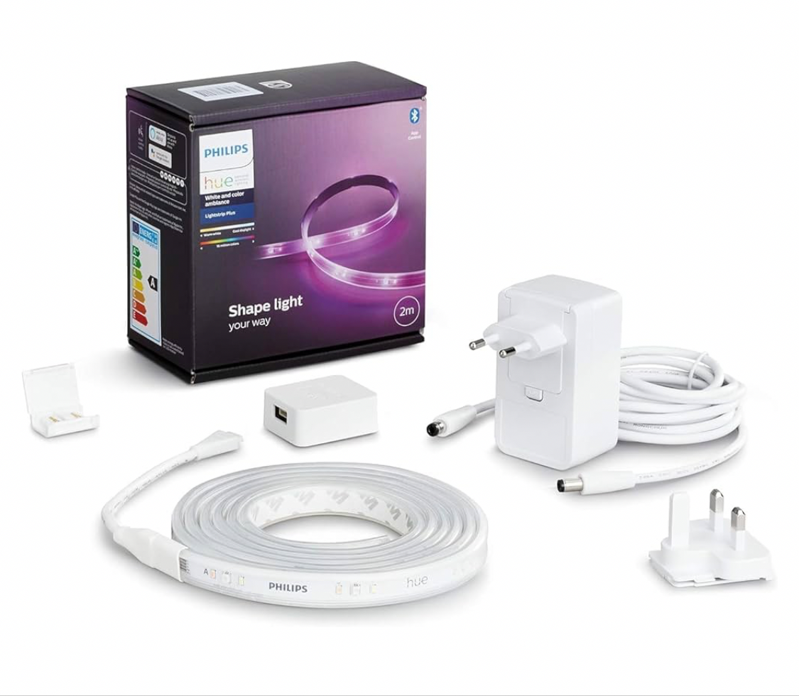 Philips Hue Lightstrip Plus v4 [2 m] White and Colour Ambiance Smart LED Kit with Bluetooth, Works with Alexa, Google Assistant and Apple HomeKit (Extendable)