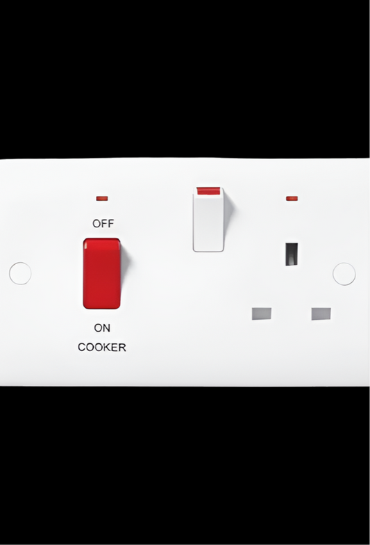 7) BG NEXUS HORIZONTAL 45amp COOKER SWITCH & SOCKET WHITE (BG 871)