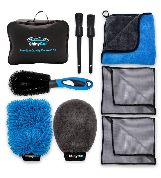 Premium Car Washing Kit with Bag - All You Need for Professional Results. Includes Wash Mitts, A Game-Changing Microfibre Drying Towel, Waffle Cloths & Trio Of Brushes For Deep Cleaning