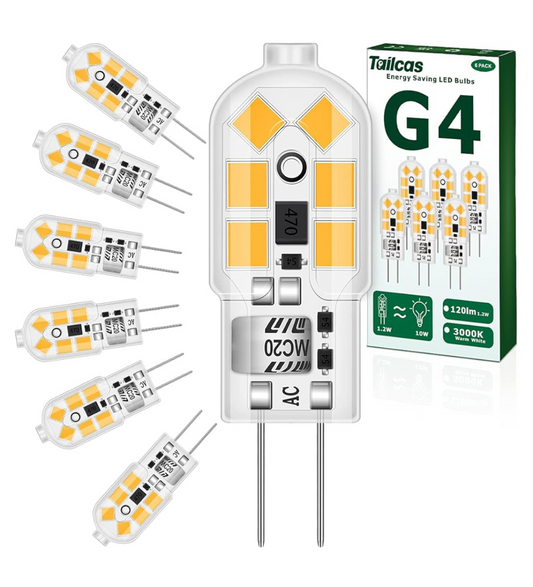 0) Top Seller - G4 WARM WHITE LED Lamps 1.2W, AC/DC 12V - Equivalent to 10W G4 Halogen Lamp - (6PCS) (Non Dimmerble)